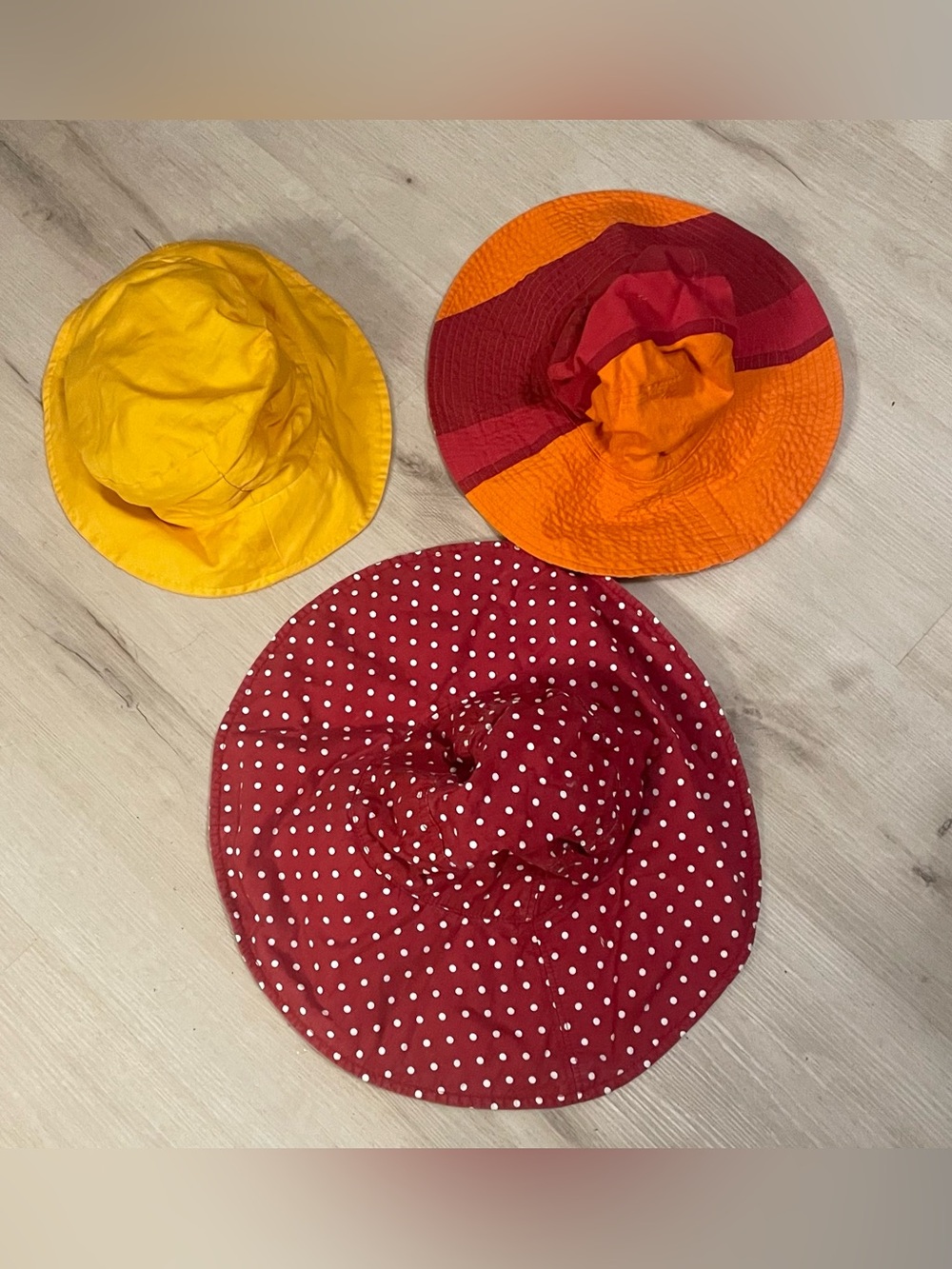 3-Pack Summer Bucket & Wide-Brim Hats - Red Polka Dot, Yellow, Orange